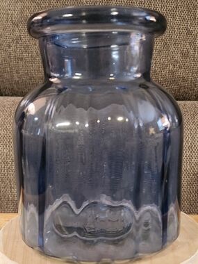 Vintage DPS IVY Blue Glass Jar Vase Mid Century Ribbed Apothecary Florist 5.5"
